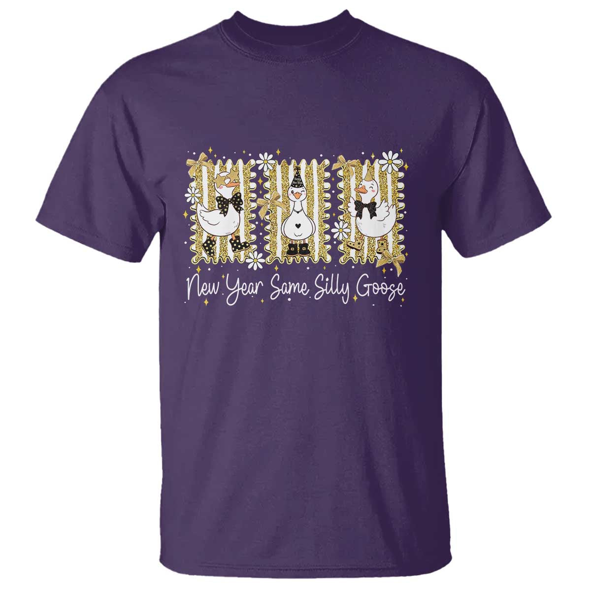 Funny New Year Same Silly Goose T Shirt New Year Eve Goose Squad Faux Glitter TS11 Purple Print Your Wear