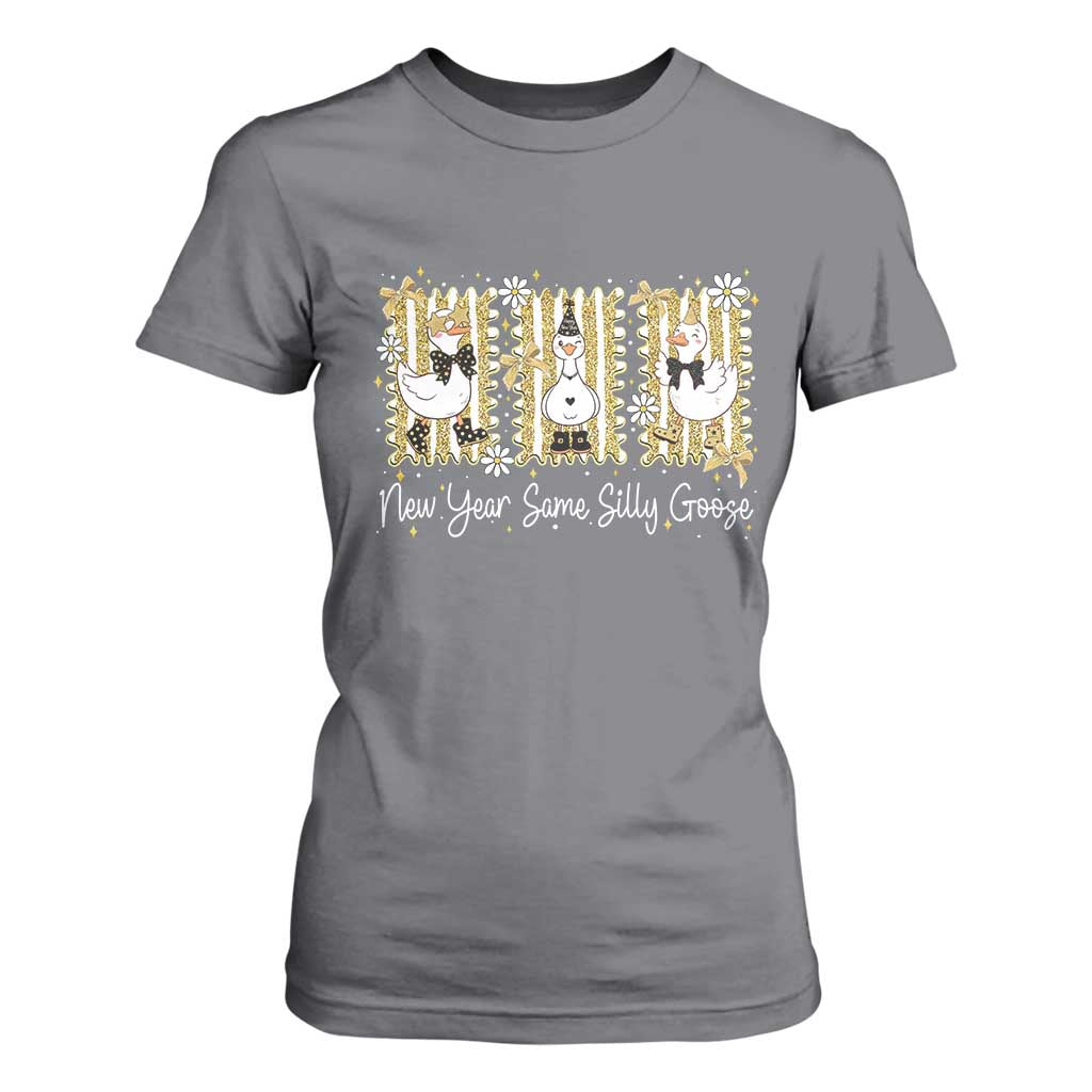 Funny New Year Same Silly Goose T Shirt For Women New Year Eve Goose Squad Faux Glitter TS11 Charcoal Print Your Wear