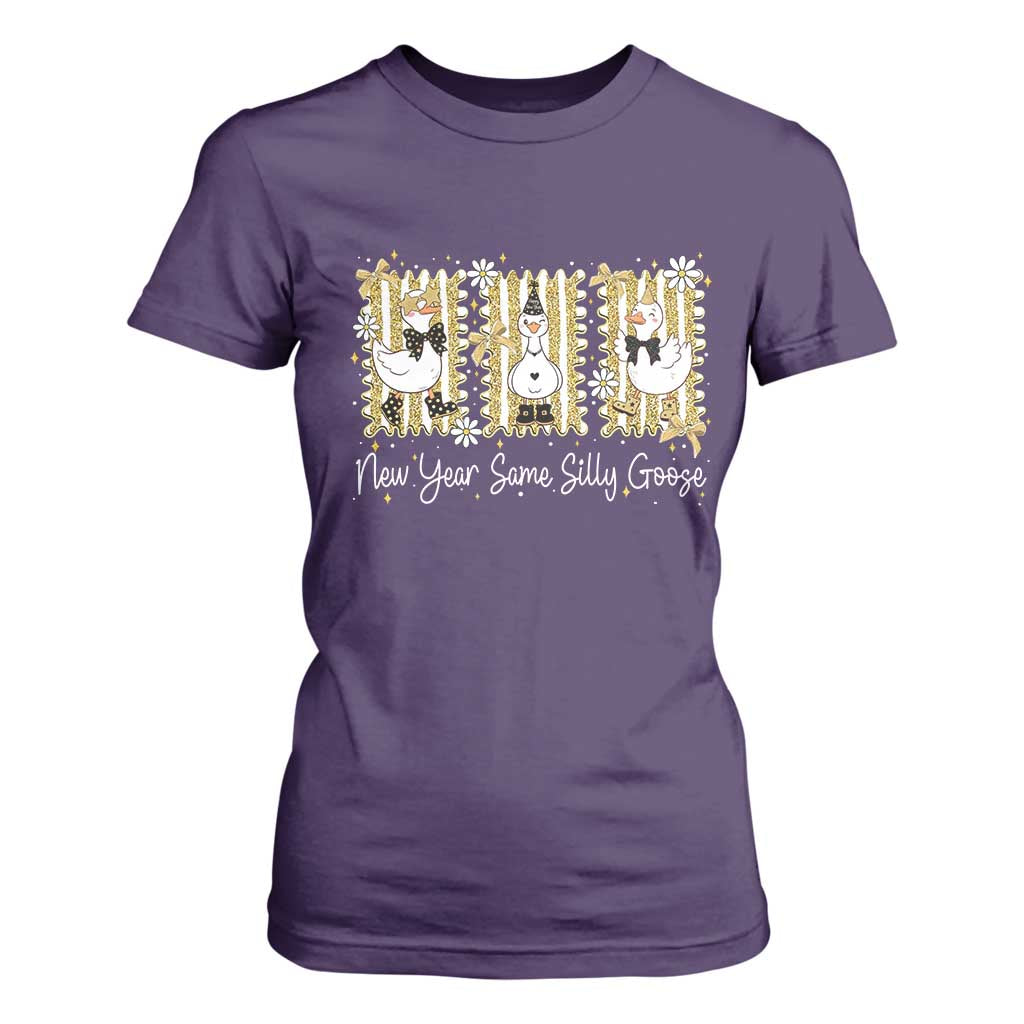 Funny New Year Same Silly Goose T Shirt For Women New Year Eve Goose Squad Faux Glitter TS11 Purple Print Your Wear