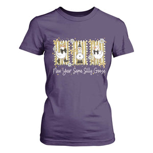 Funny New Year Same Silly Goose T Shirt For Women New Year Eve Goose Squad Faux Glitter TS11 Purple Print Your Wear