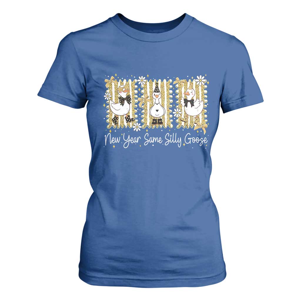 Funny New Year Same Silly Goose T Shirt For Women New Year Eve Goose Squad Faux Glitter TS11 Royal Blue Print Your Wear
