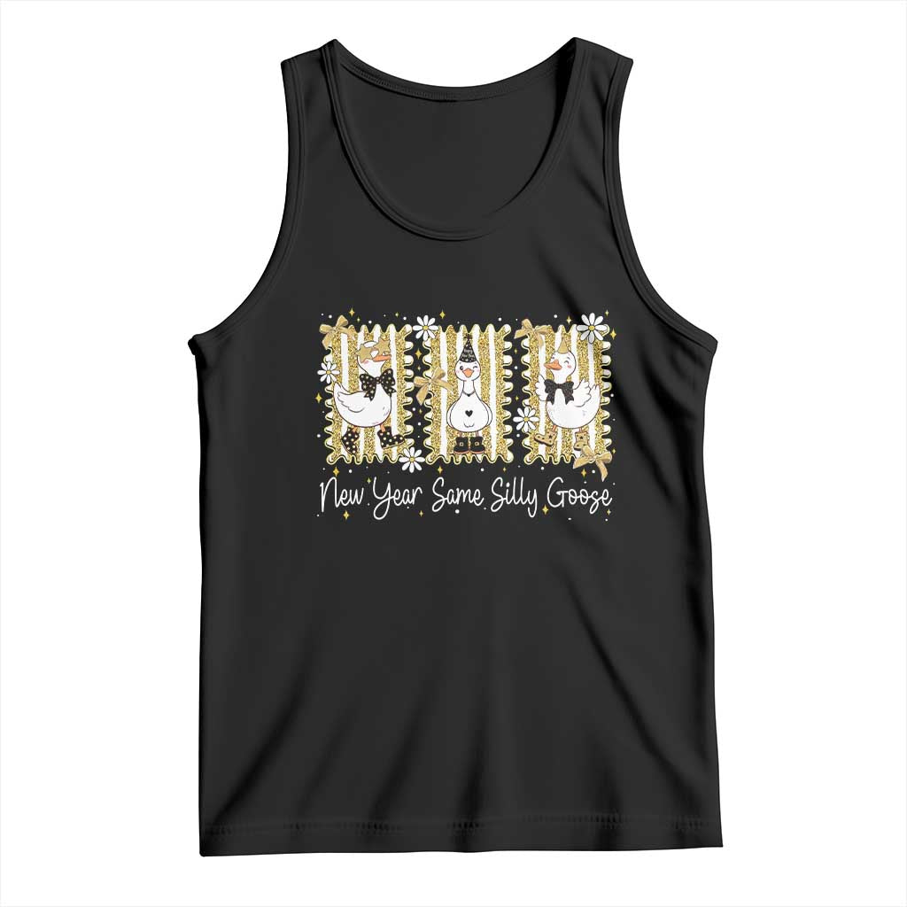 Funny New Year Same Silly Goose Tank Top New Year Eve Goose Squad Faux Glitter TS11 Black Print Your Wear