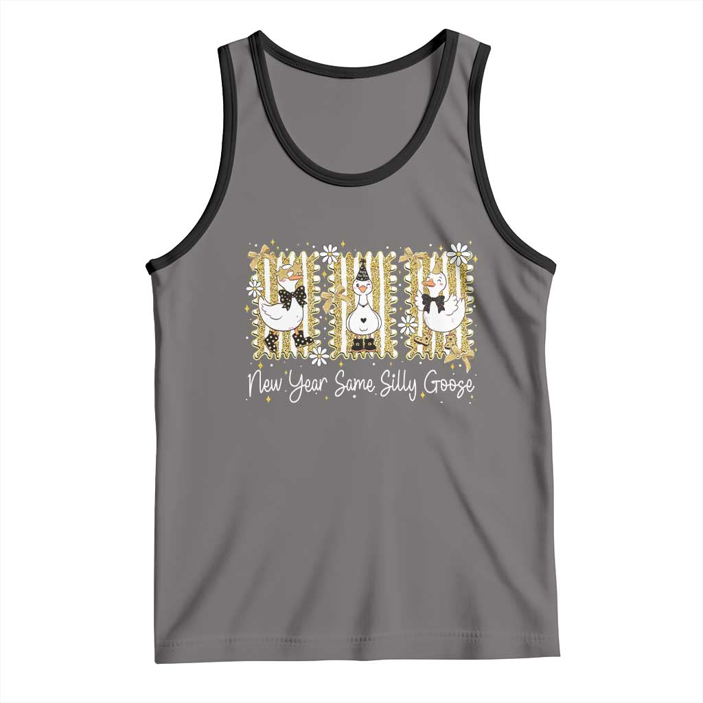 Funny New Year Same Silly Goose Tank Top New Year Eve Goose Squad Faux Glitter TS11 Deep Heather Black Print Your Wear