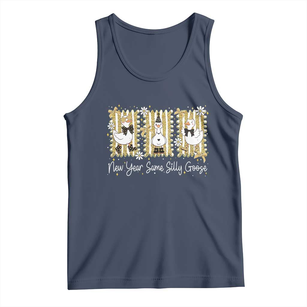Funny New Year Same Silly Goose Tank Top New Year Eve Goose Squad Faux Glitter TS11 Navy Print Your Wear
