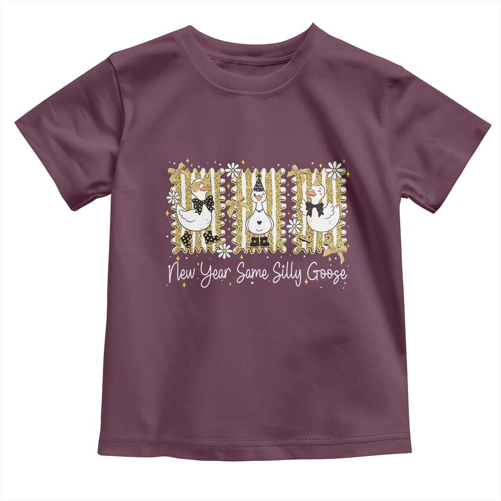 Funny New Year Same Silly Goose Toddler T Shirt New Year Eve Goose Squad Faux Glitter TS11 Maroon Print Your Wear
