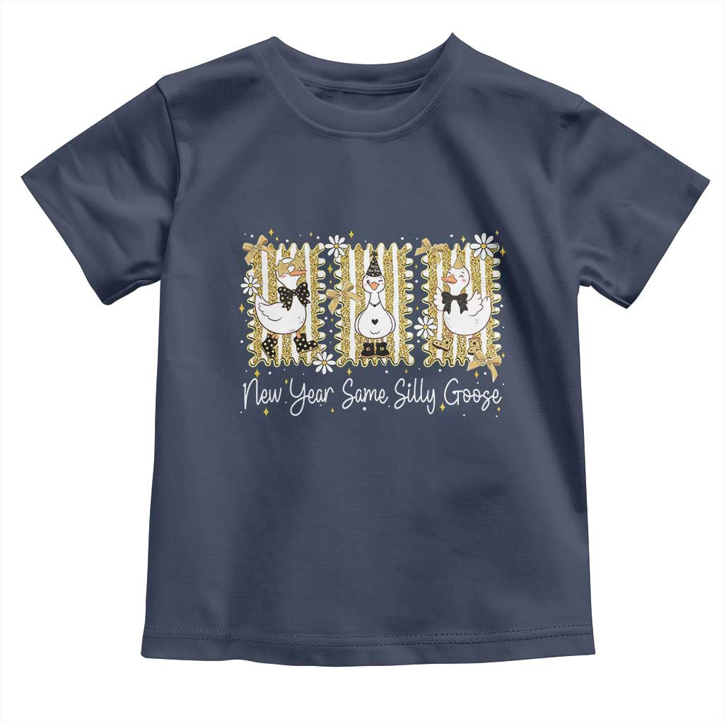 Funny New Year Same Silly Goose Toddler T Shirt New Year Eve Goose Squad Faux Glitter TS11 Navy Print Your Wear