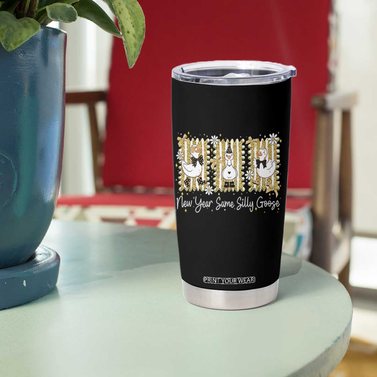 Funny New Year Same Silly Goose Tumbler Cup New Year Eve Goose Squad Faux Glitter TS11 Print Your Wear