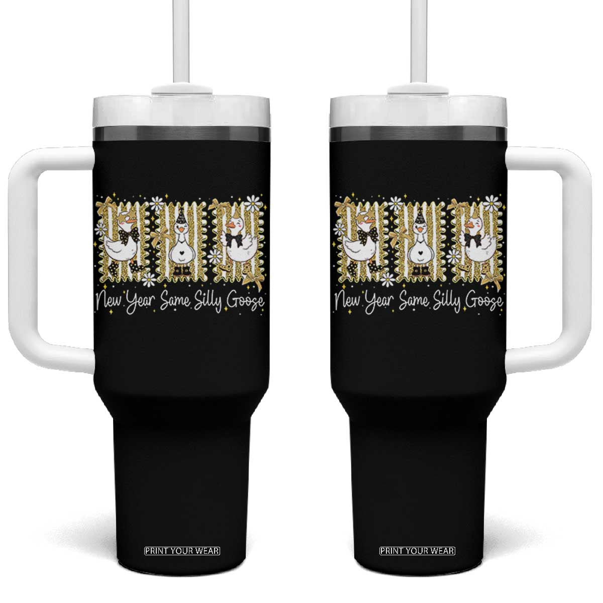 Funny New Year Same Silly Goose Tumbler With Handle New Year Eve Goose Squad Faux Glitter TS11 One Size: 40 oz Black Print Your Wear