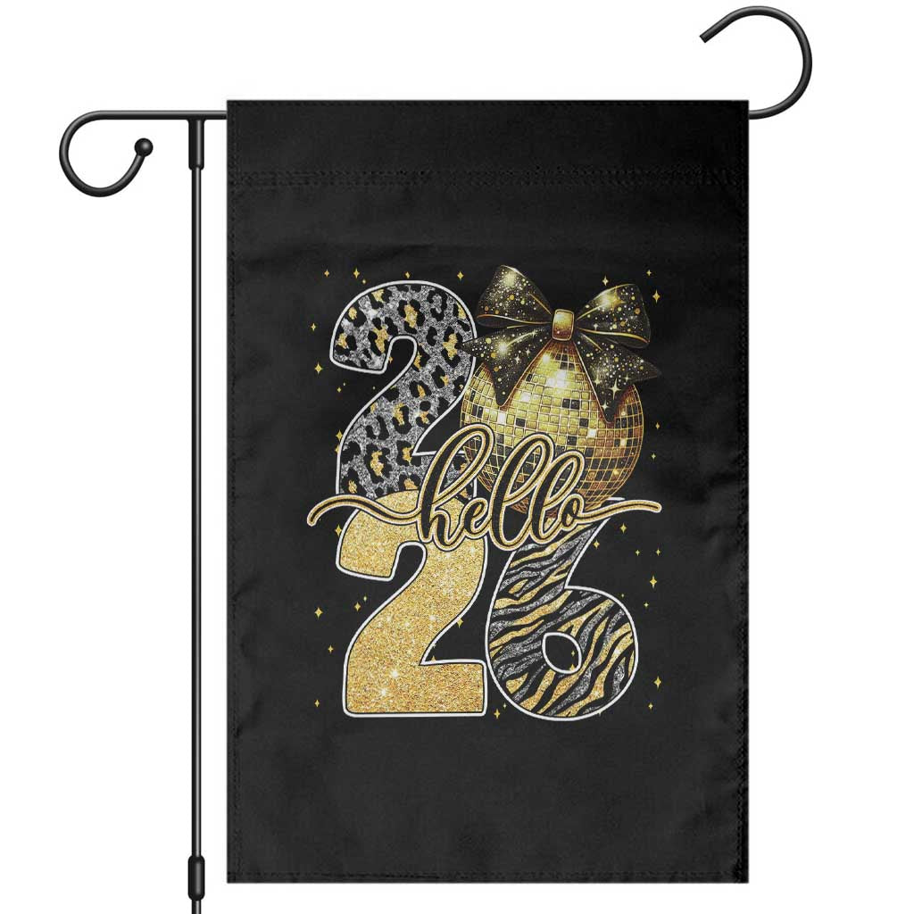 Happy New Year 2026 Garden Flag Hello 2026 Disco Ball Coquette Bow Faux Glitter TS11 Black Print Your Wear