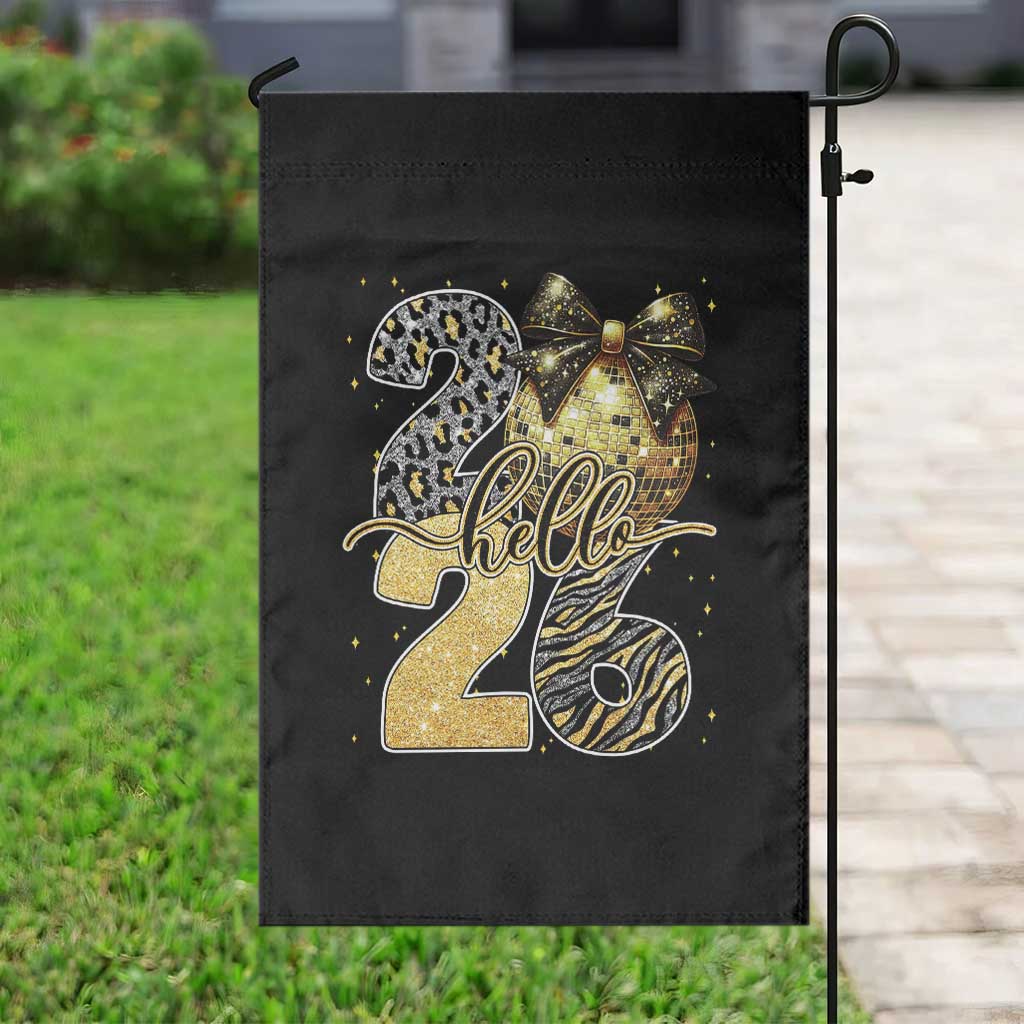 Happy New Year 2026 Garden Flag Hello 2026 Disco Ball Coquette Bow Faux Glitter TS11 Print Your Wear