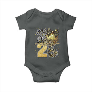 Happy New Year 2026 Baby Onesie Hello 2026 Disco Ball Coquette Bow Faux Glitter TS11 Dark Heather Print Your Wear