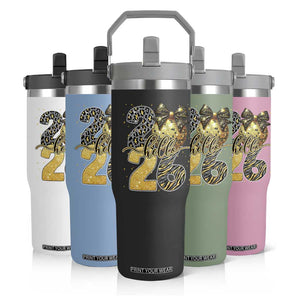 Happy New Year 2026 Flip Straw Tumbler Hello 2026 Disco Ball Coquette Bow Faux Glitter TS11 Print Your Wear