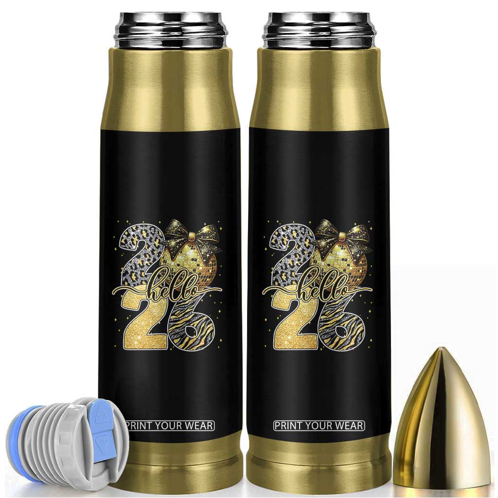 Happy New Year 2026 Bullet Tumbler Hello 2026 Disco Ball Coquette Bow Faux Glitter TS11 Black Print Your Wear