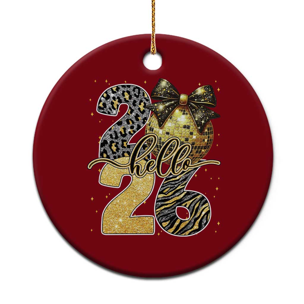 Happy New Year 2026 Ceramic Ornament Hello 2026 Disco Ball Coquette Bow Faux Glitter TS11 1pc Red Print Your Wear