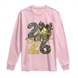 Happy New Year 2026 Long Sleeve Shirt Hello 2026 Disco Ball Coquette Bow Faux Glitter TS11 Light Pink Print Your Wear