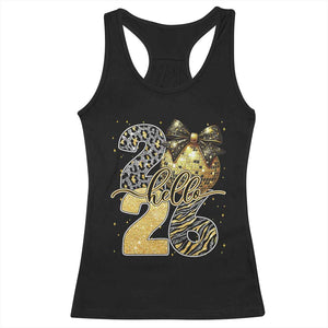 Happy New Year 2026 Racerback Tank Top Hello 2026 Disco Ball Coquette Bow Faux Glitter TS11 Black Print Your Wear