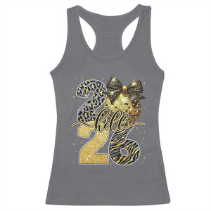 Happy New Year 2026 Racerback Tank Top Hello 2026 Disco Ball Coquette Bow Faux Glitter TS11 Charcoal Print Your Wear