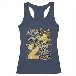 Happy New Year 2026 Racerback Tank Top Hello 2026 Disco Ball Coquette Bow Faux Glitter TS11 Navy Print Your Wear