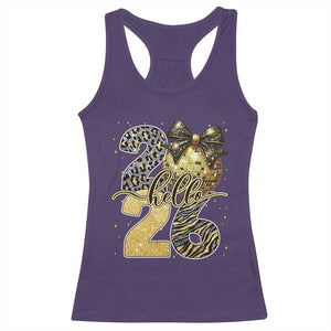 Happy New Year 2026 Racerback Tank Top Hello 2026 Disco Ball Coquette Bow Faux Glitter TS11 Purple Print Your Wear