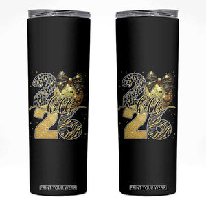 Happy New Year 2026 Skinny Tumbler Hello 2026 Disco Ball Coquette Bow Faux Glitter TS11 Black Print Your Wear