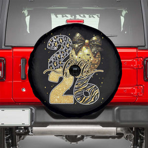 Happy New Year 2026 Spare Tire Cover Hello 2026 Disco Ball Coquette Bow Faux Glitter TS11 Black Print Your Wear