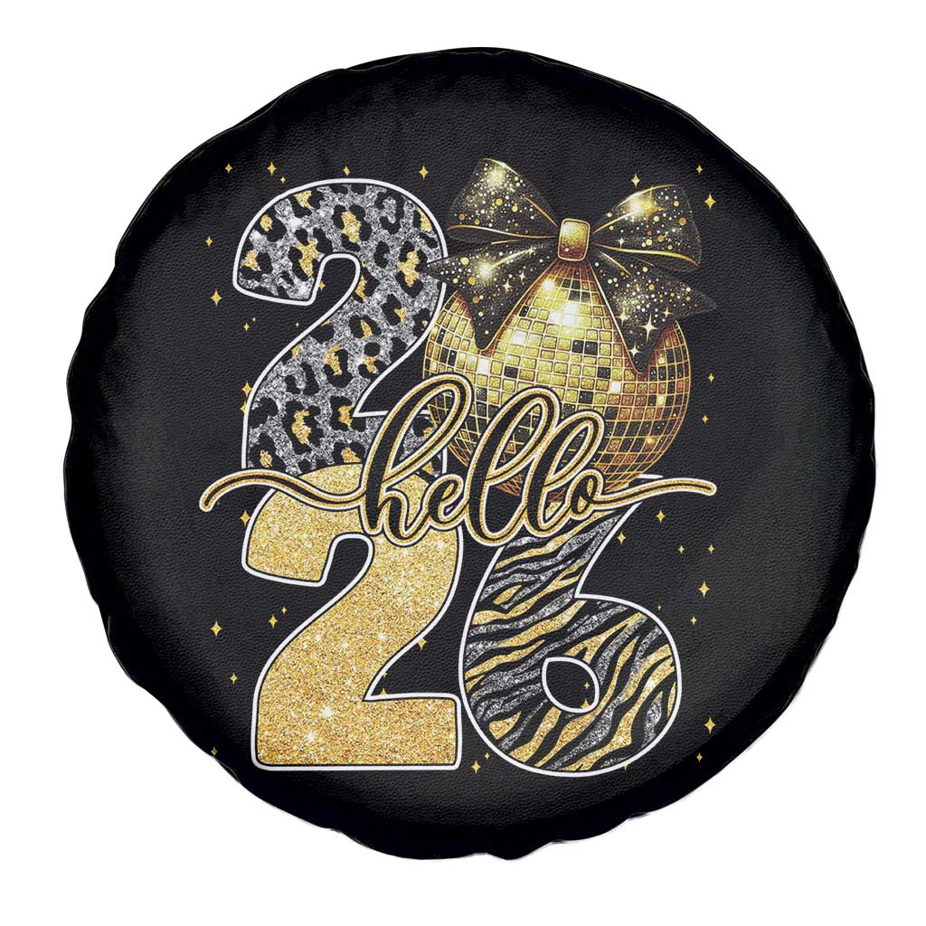 Happy New Year 2026 Spare Tire Cover Hello 2026 Disco Ball Coquette Bow Faux Glitter TS11 Print Your Wear