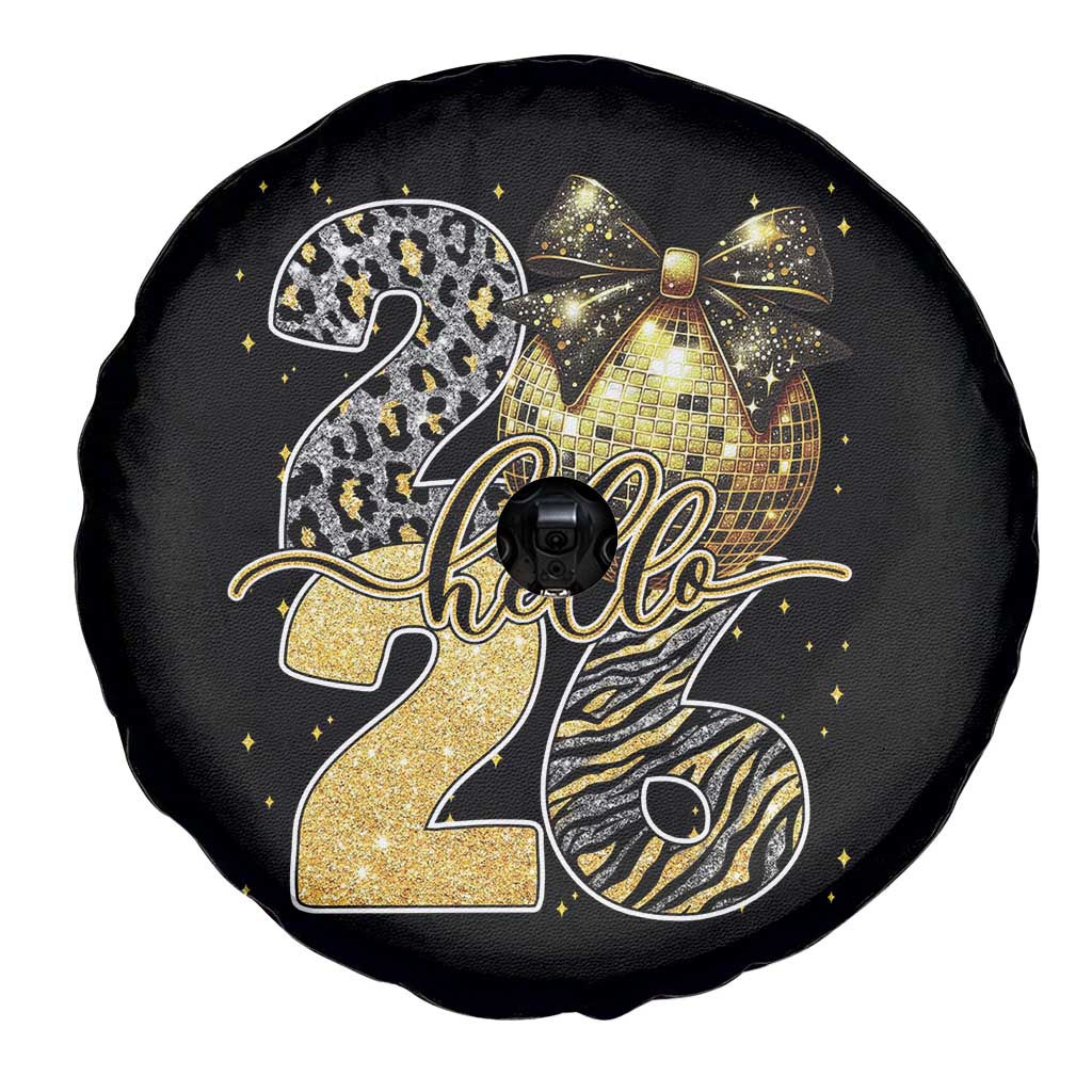 Happy New Year 2026 Spare Tire Cover Hello 2026 Disco Ball Coquette Bow Faux Glitter TS11 Print Your Wear