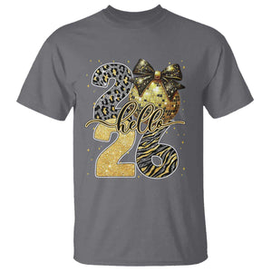 Happy New Year 2026 T Shirt Hello 2026 Disco Ball Coquette Bow Faux Glitter TS11 Charcoal Print Your Wear