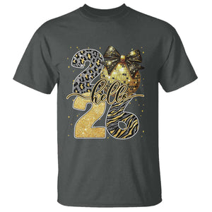 Happy New Year 2026 T Shirt Hello 2026 Disco Ball Coquette Bow Faux Glitter TS11 Dark Heather Print Your Wear