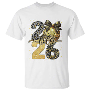 Happy New Year 2026 T Shirt Hello 2026 Disco Ball Coquette Bow Faux Glitter TS11 White Print Your Wear