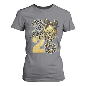 Happy New Year 2026 T Shirt For Women Hello 2026 Disco Ball Coquette Bow Faux Glitter TS11 Charcoal Print Your Wear