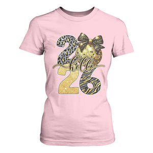 Happy New Year 2026 T Shirt For Women Hello 2026 Disco Ball Coquette Bow Faux Glitter TS11 Light Pink Print Your Wear