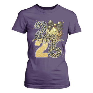 Happy New Year 2026 T Shirt For Women Hello 2026 Disco Ball Coquette Bow Faux Glitter TS11 Purple Print Your Wear