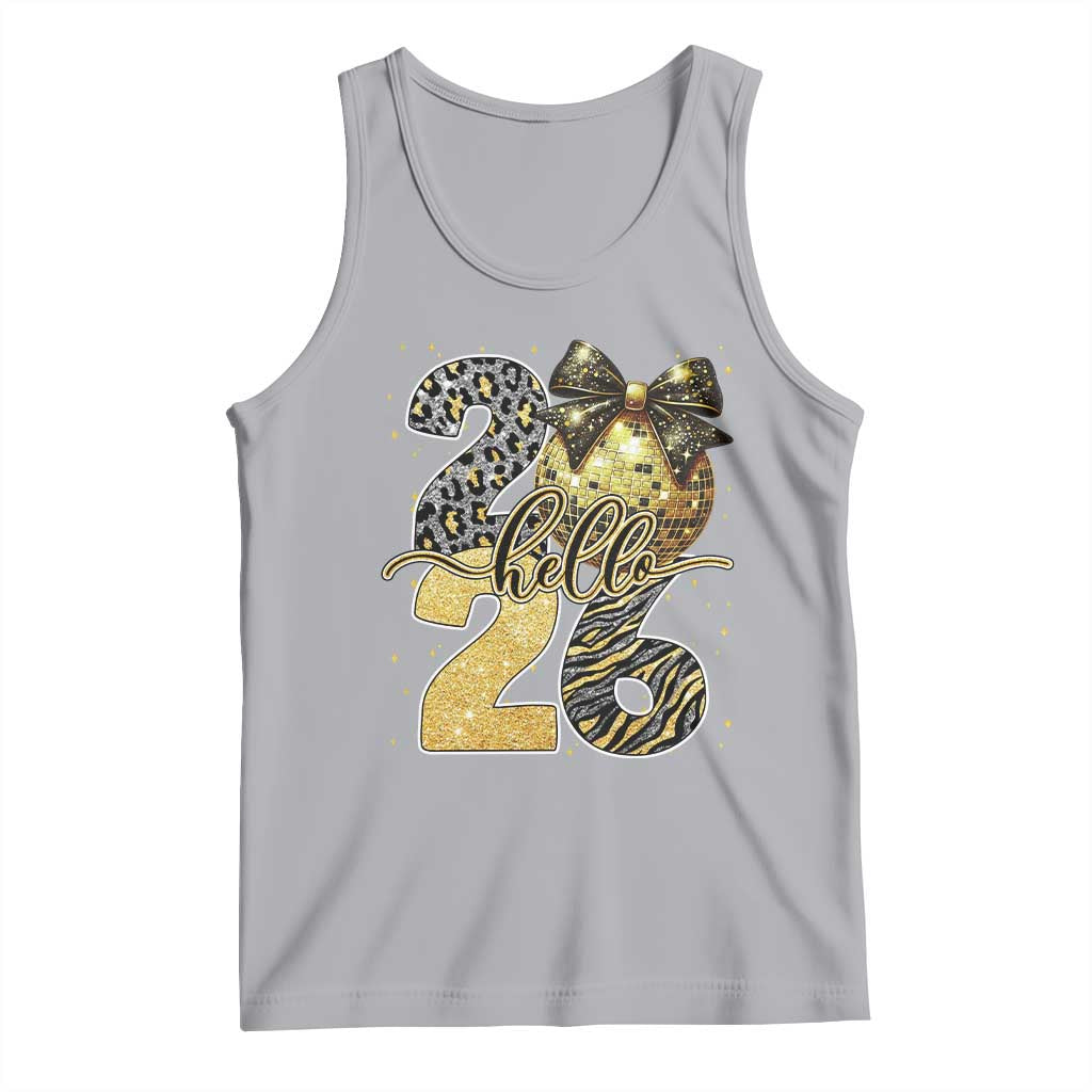 Happy New Year 2026 Tank Top Hello 2026 Disco Ball Coquette Bow Faux Glitter TS11 Athletic Heather Print Your Wear