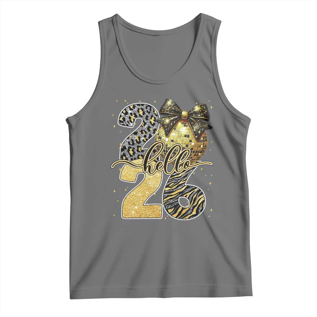 Happy New Year 2026 Tank Top Hello 2026 Disco Ball Coquette Bow Faux Glitter TS11 Black Heather Print Your Wear
