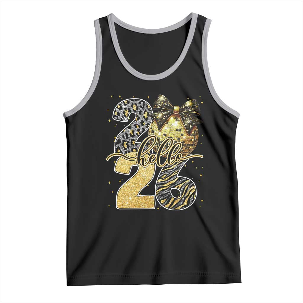 Happy New Year 2026 Tank Top Hello 2026 Disco Ball Coquette Bow Faux Glitter TS11 Black Athletic Heather Print Your Wear