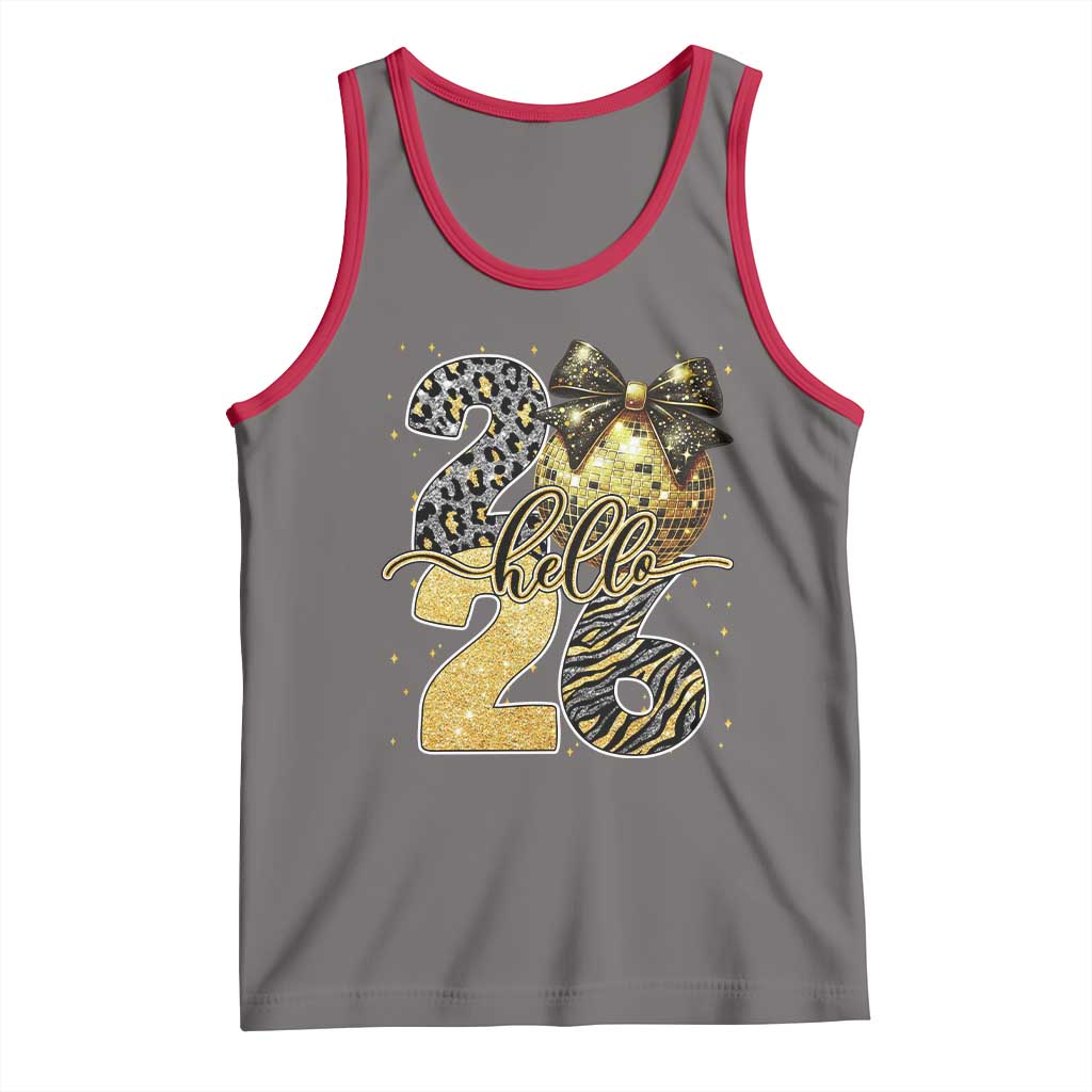 Happy New Year 2026 Tank Top Hello 2026 Disco Ball Coquette Bow Faux Glitter TS11 Deep Heather Red Print Your Wear