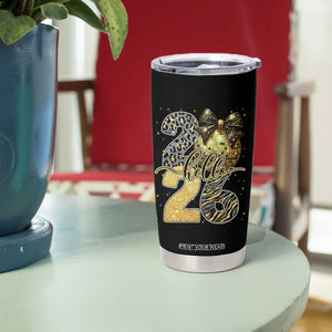 Happy New Year 2026 Tumbler Cup Hello 2026 Disco Ball Coquette Bow Faux Glitter TS11 Print Your Wear