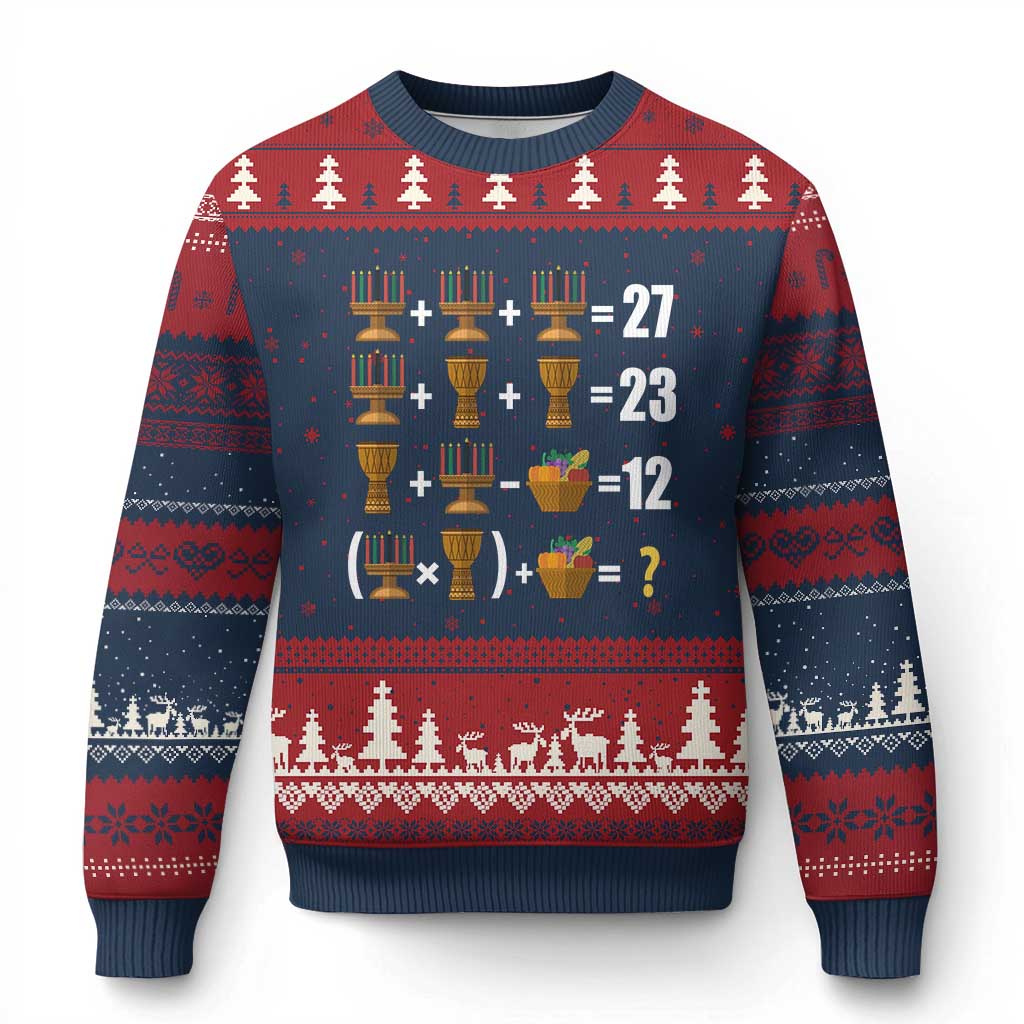 Funny 67 Kwanzaa Math Ugly Christmas Sweater Six Seven Meme Kinara Candles African American Xmas TS11 Navy Red Print Your Wear