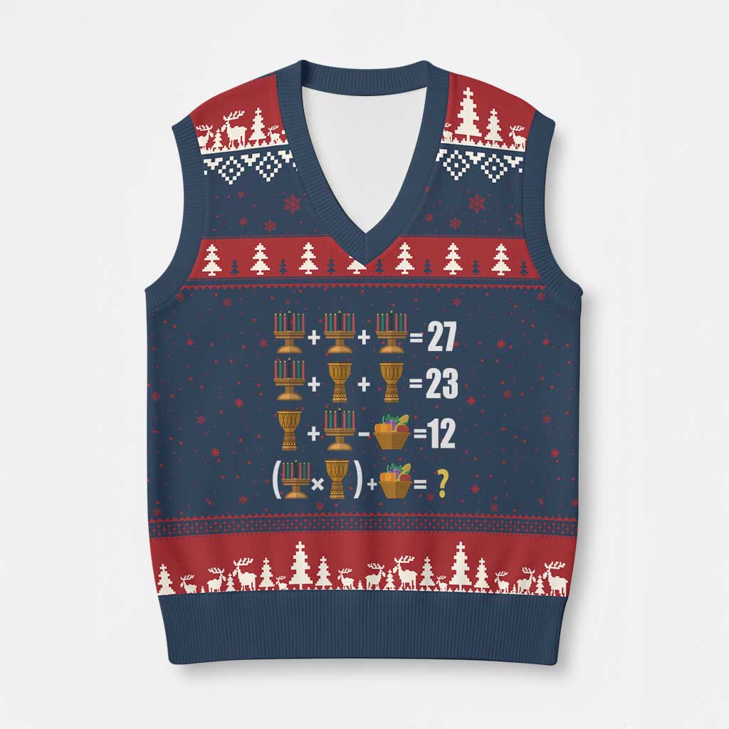 Funny 67 Kwanzaa Math V-Neck Knit Sweater Vest Six Seven Meme Kinara Candles African American Xmas TS11 Navy Red Print Your Wear