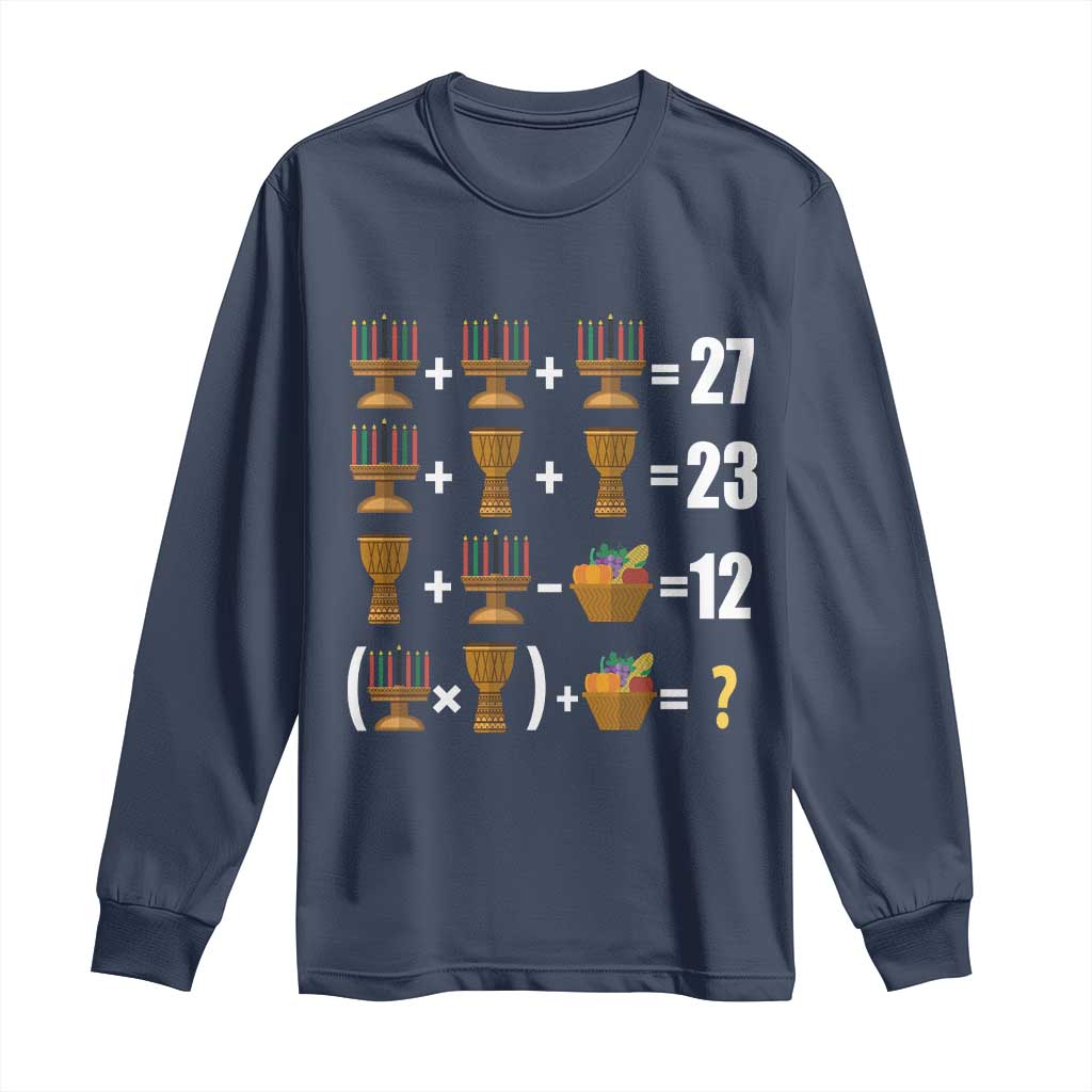 Funny 67 Kwanzaa Math Long Sleeve Shirt Six Seven Meme Kinara Candles African American Christmas TS11 Navy Print Your Wear