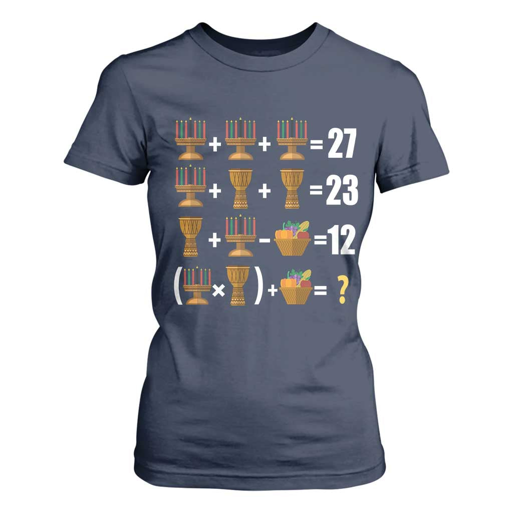 Funny 67 Kwanzaa Math T Shirt For Women Six Seven Meme Kinara Candles African American Christmas TS11 Navy Print Your Wear