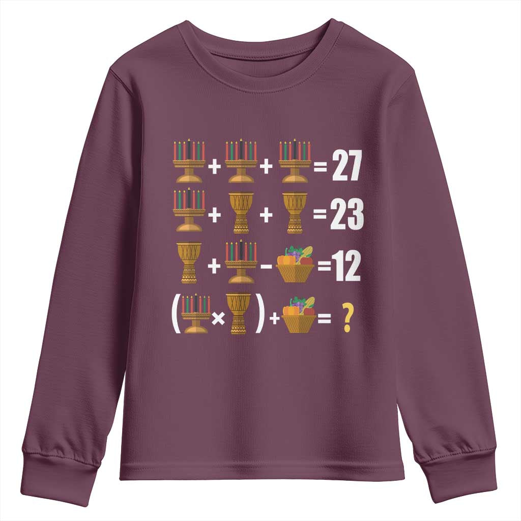 Funny 67 Kwanzaa Math Youth Sweatshirt Six Seven Meme Kinara Candles African American Christmas TS11 Maroon Print Your Wear