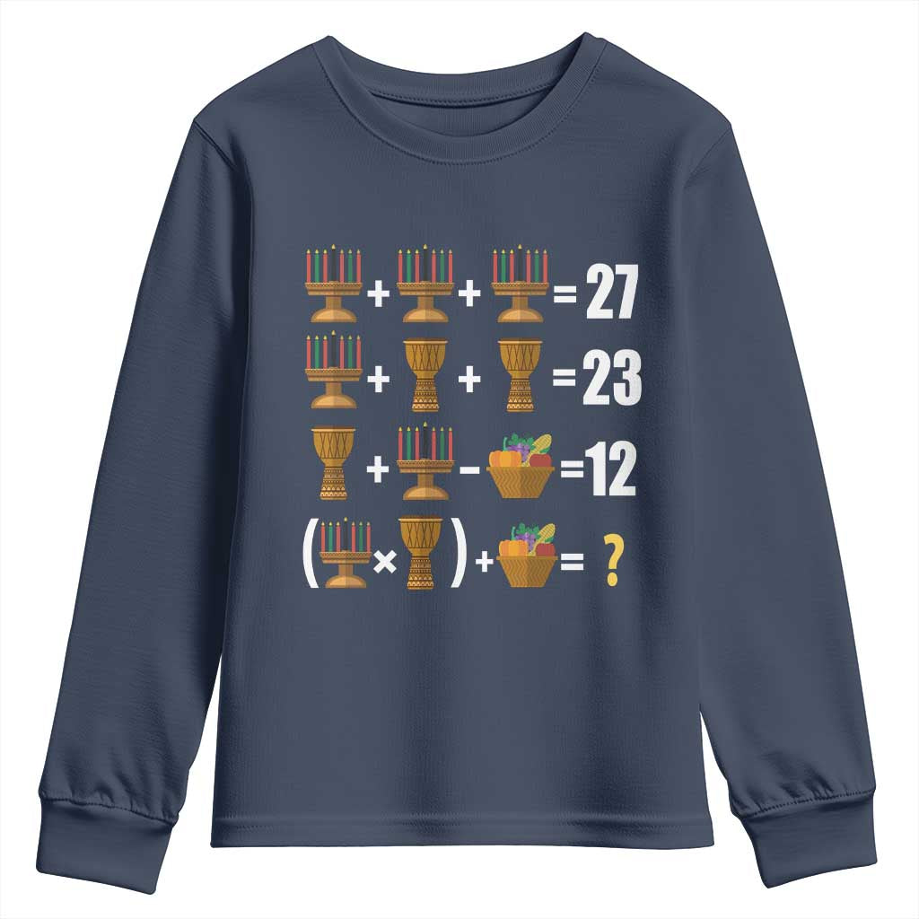Funny 67 Kwanzaa Math Youth Sweatshirt Six Seven Meme Kinara Candles African American Christmas TS11 Navy Print Your Wear