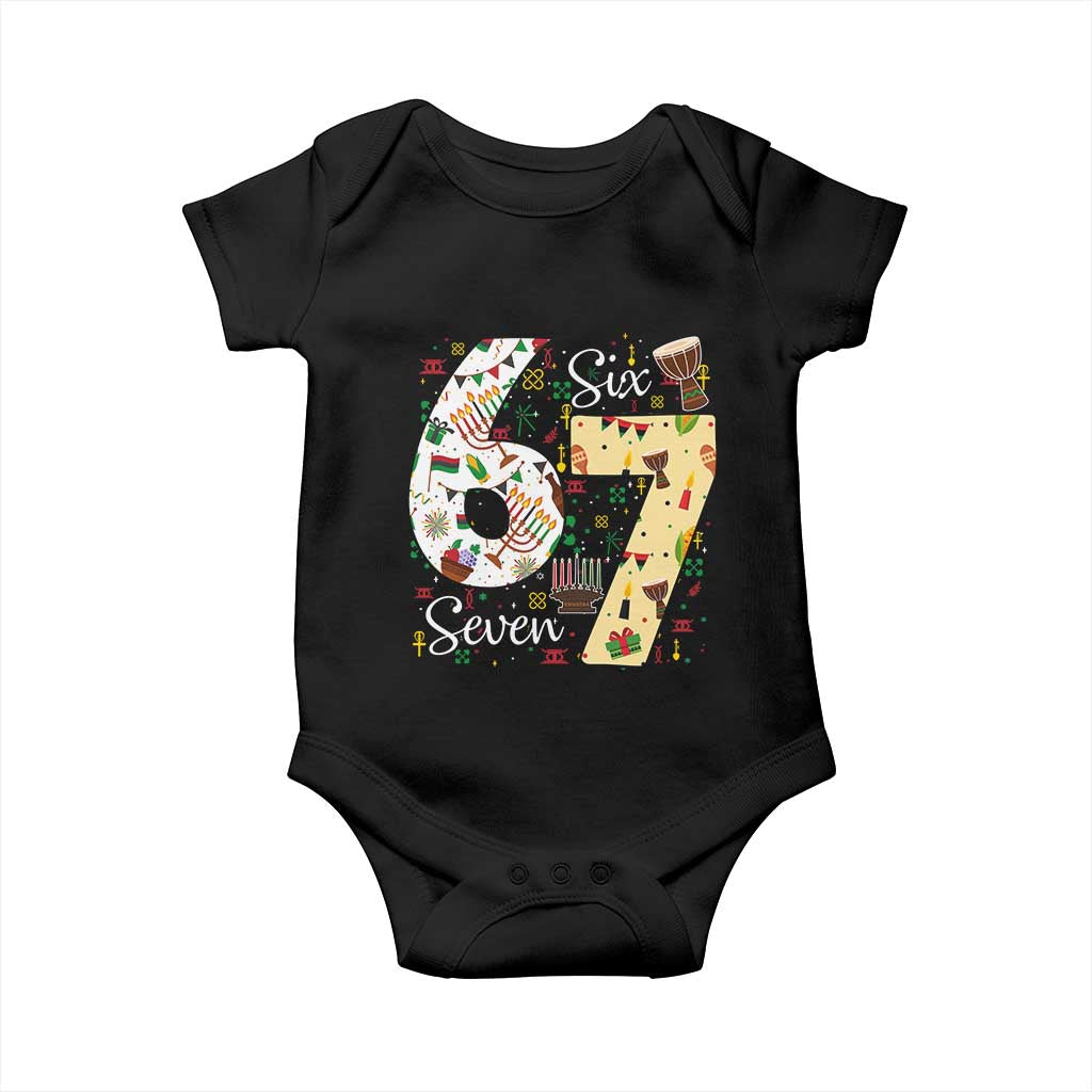 Funny 67 Kwanzaa Baby Onesie Six Seven Meme Kinara Candles African American Christmas TS11 Black Print Your Wear