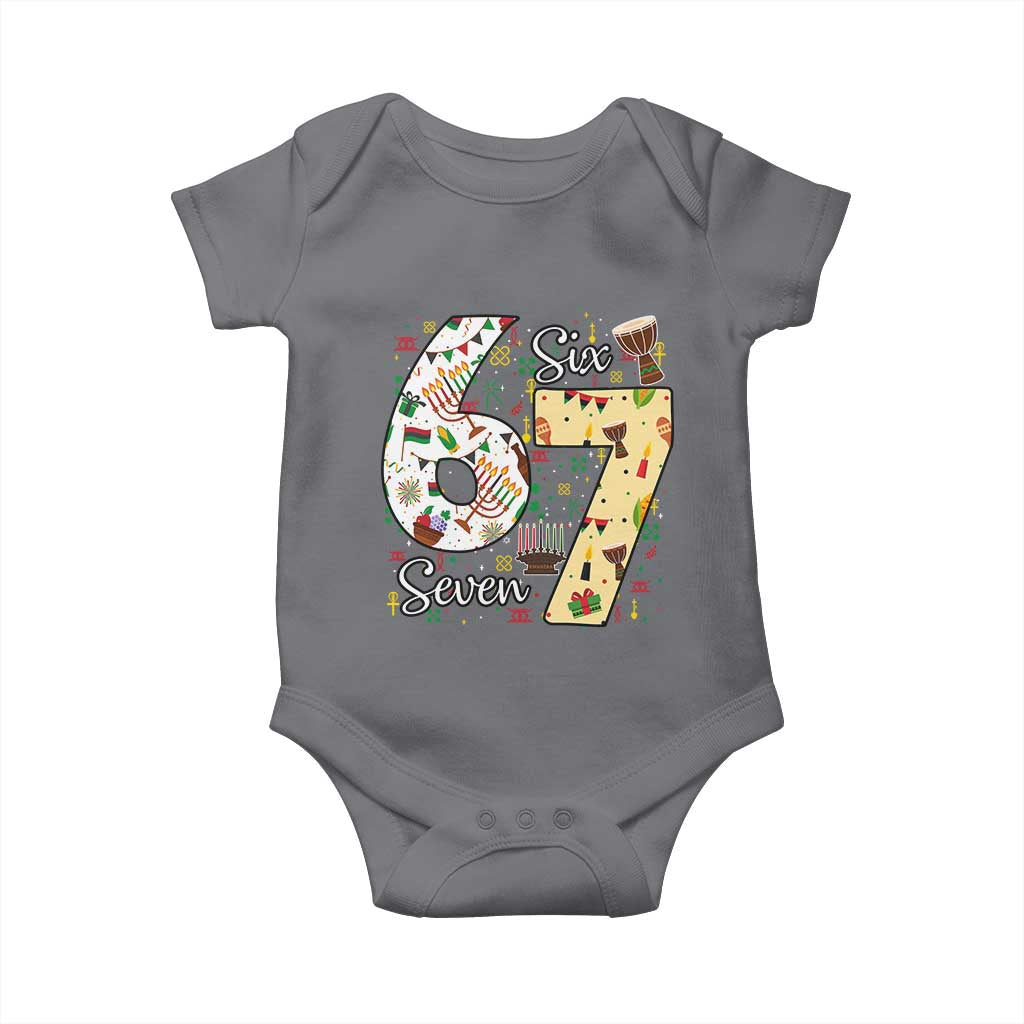 Funny 67 Kwanzaa Baby Onesie Six Seven Meme Kinara Candles African American Christmas TS11 Charcoal Print Your Wear