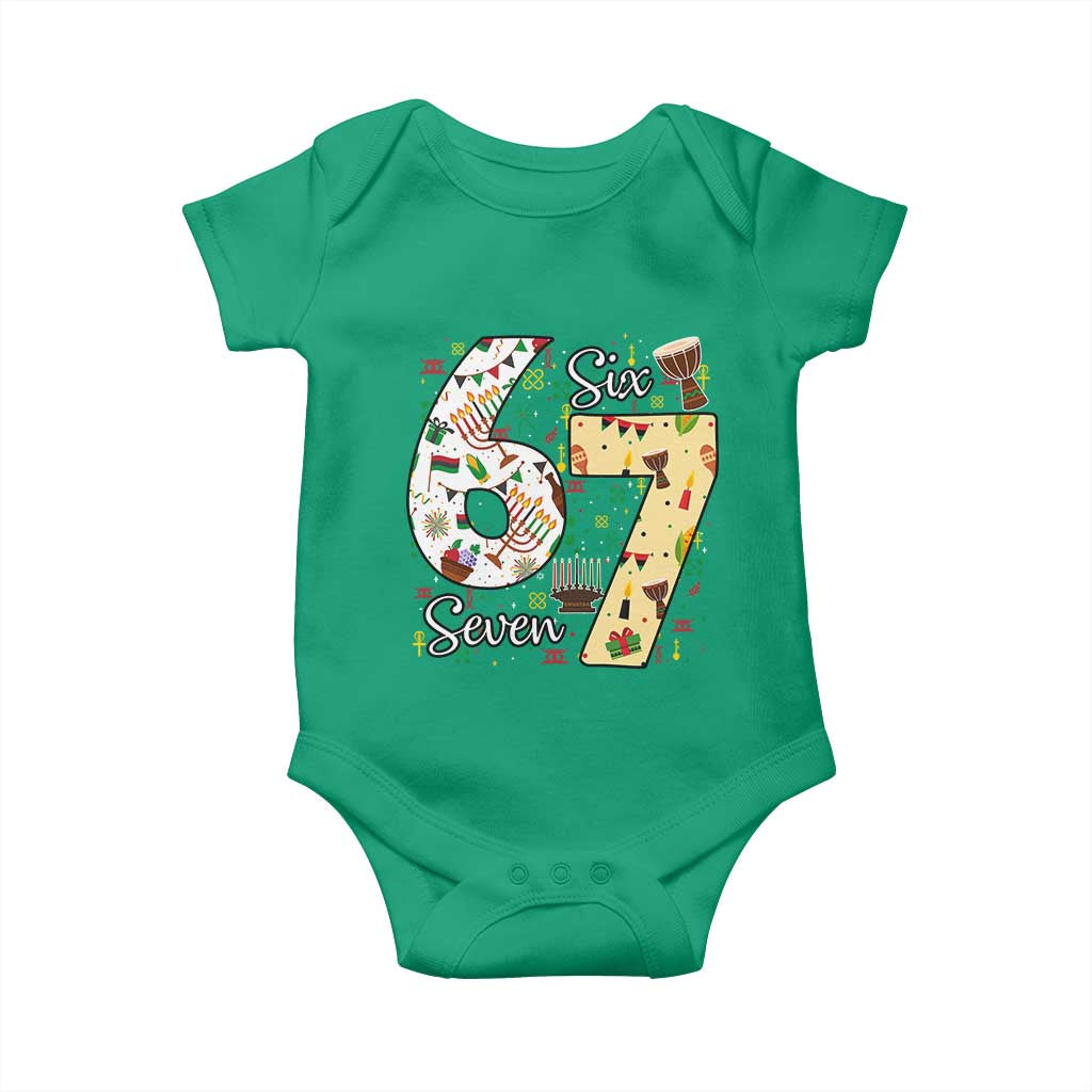 Funny 67 Kwanzaa Baby Onesie Six Seven Meme Kinara Candles African American Christmas TS11 Irish Green Print Your Wear