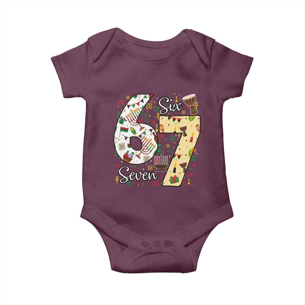 Funny 67 Kwanzaa Baby Onesie Six Seven Meme Kinara Candles African American Christmas TS11 Maroon Print Your Wear