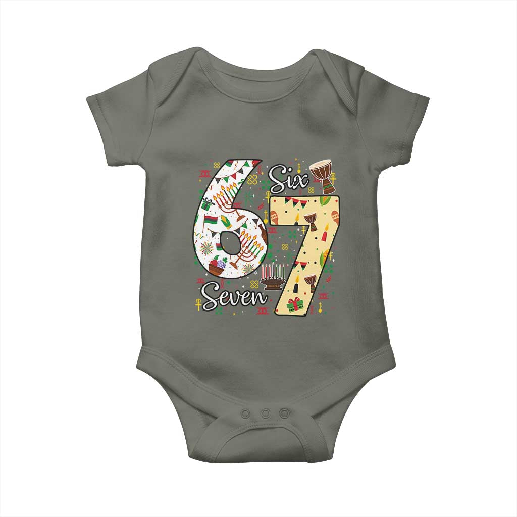 Funny 67 Kwanzaa Baby Onesie Six Seven Meme Kinara Candles African American Christmas TS11 Military Green Print Your Wear