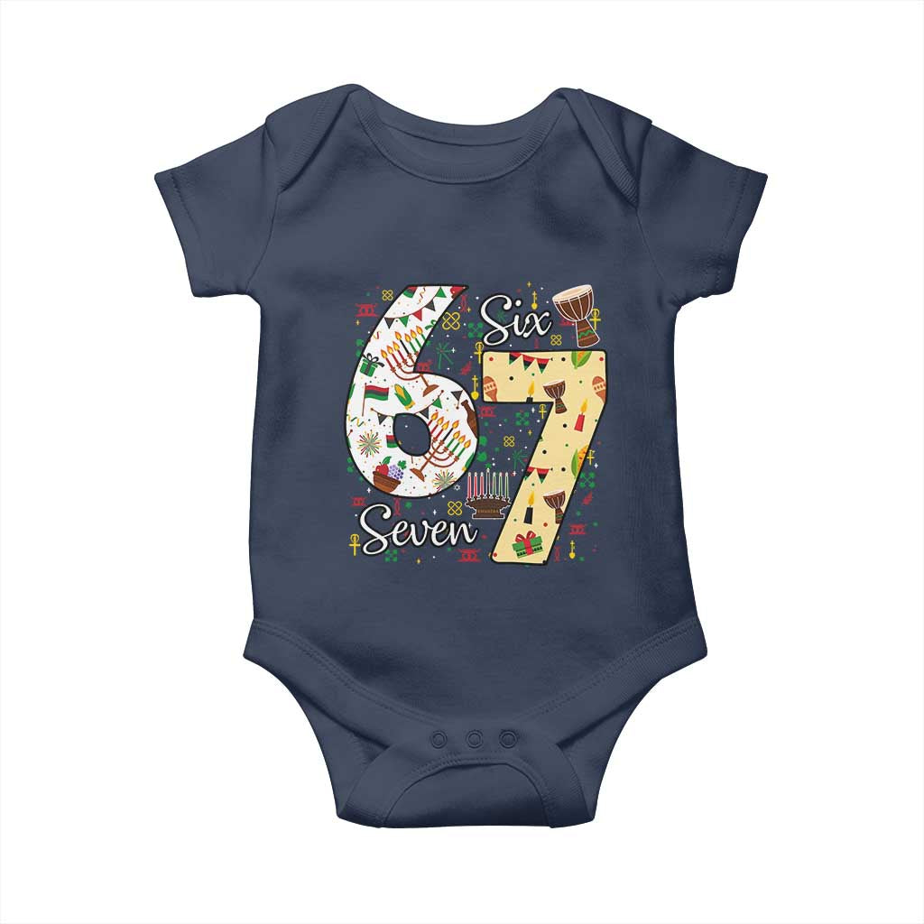 Funny 67 Kwanzaa Baby Onesie Six Seven Meme Kinara Candles African American Christmas TS11 Navy Print Your Wear